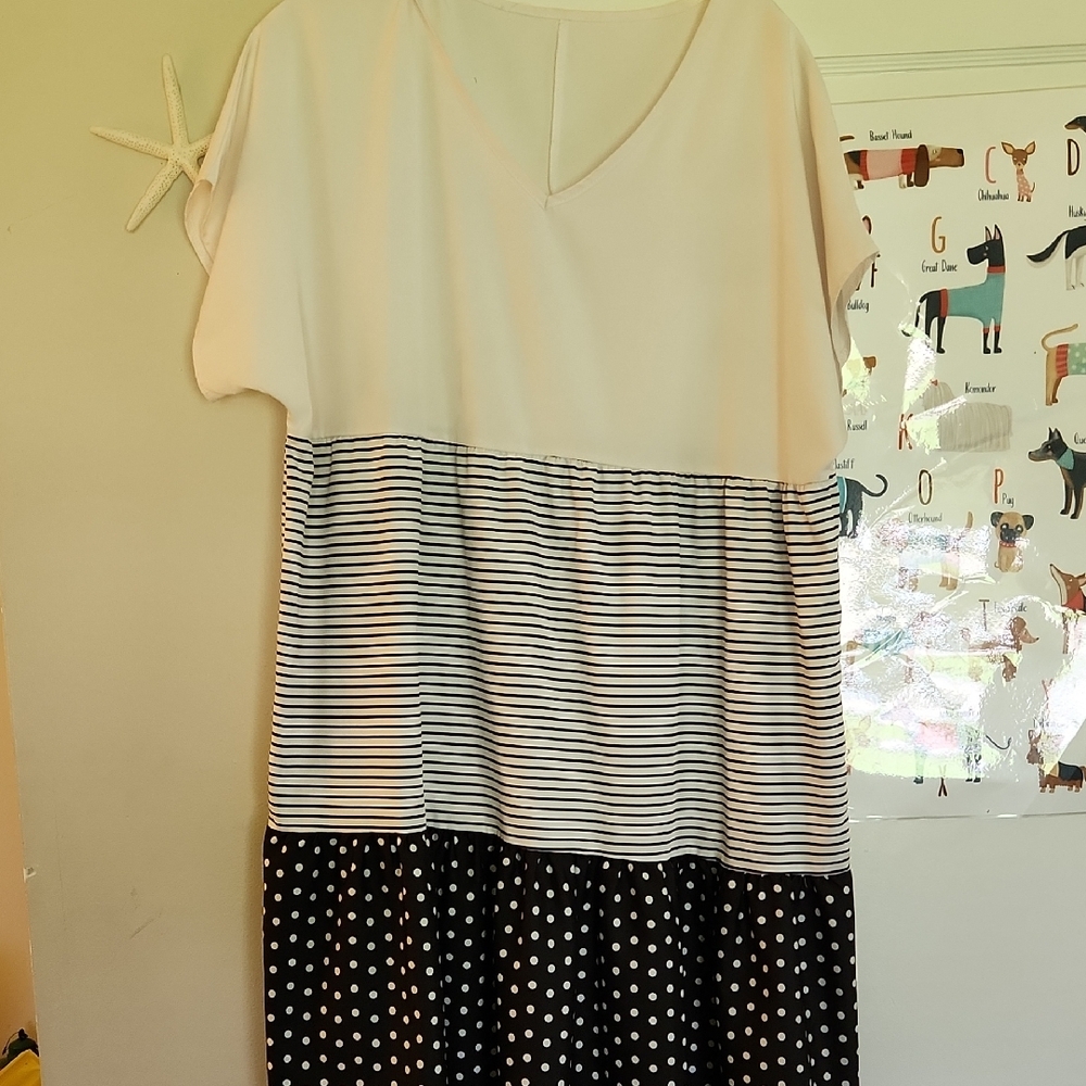 Elegant Cream and Black Striped Mini Dress
